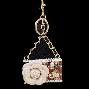 BAG CHARM Brown Camellia Purse Key Charm